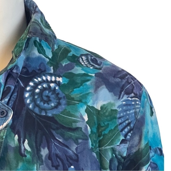 ROPER Blue and Green Shell and Leaf Pattern Button Up Long Sleeve Shirt - Picture 2 of 9